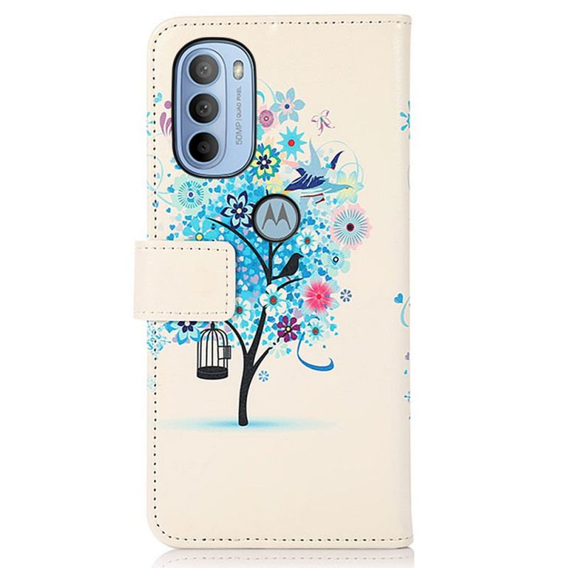 Læder Cover Moto G41 / G31 Blomstrende Træ