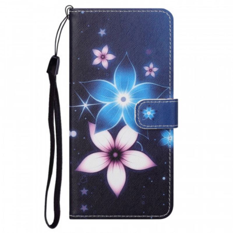 Læder Cover Moto G41 / G31 Med Snor Lunar Strap Blomster