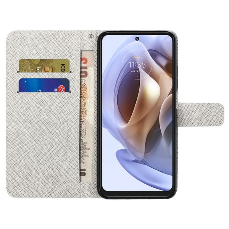 Læder Cover Moto G41 / G31 Med Snor Lunar Strap Blomster