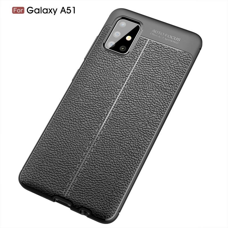 Cover Samsung Galaxy A51 Dobbelt Linje Litchi Læder Effekt