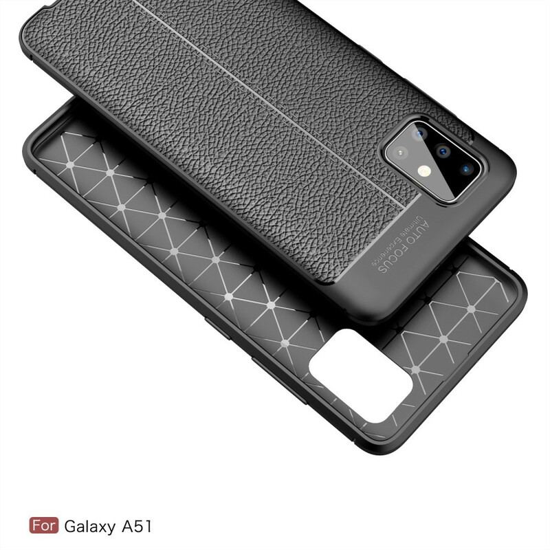 Cover Samsung Galaxy A51 Dobbelt Linje Litchi Læder Effekt