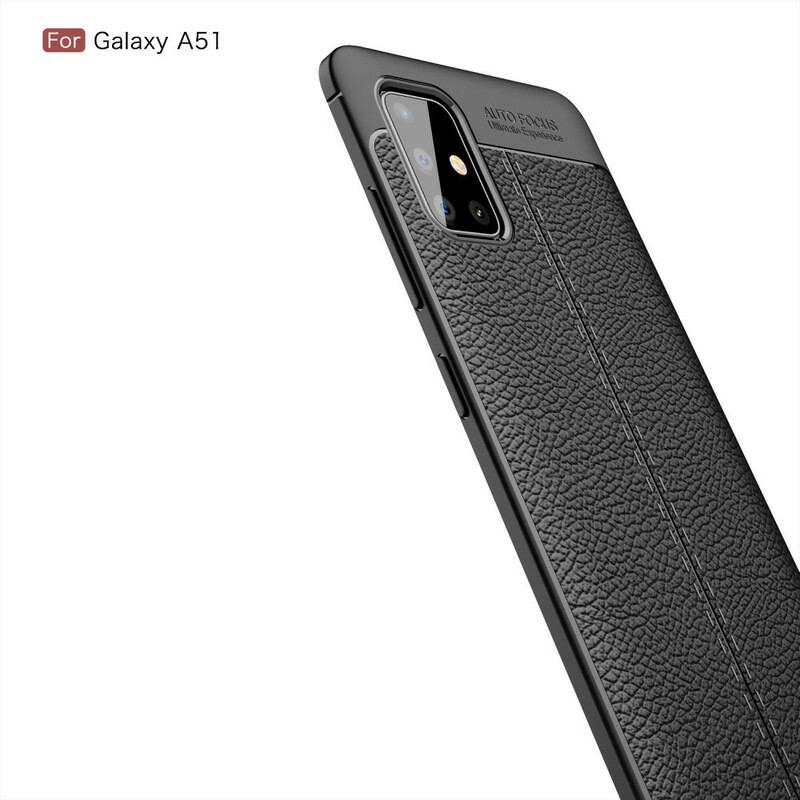 Cover Samsung Galaxy A51 Dobbelt Linje Litchi Læder Effekt