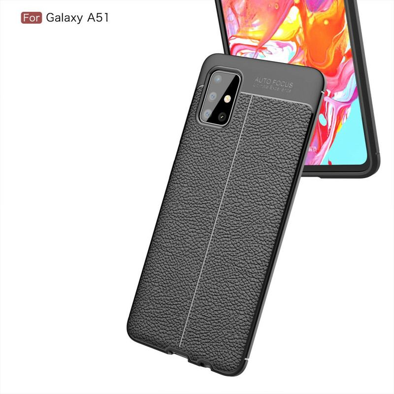 Cover Samsung Galaxy A51 Dobbelt Linje Litchi Læder Effekt