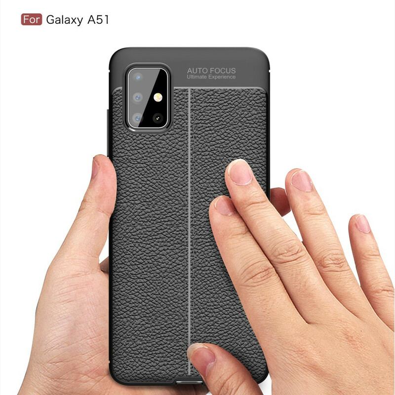 Cover Samsung Galaxy A51 Dobbelt Linje Litchi Læder Effekt