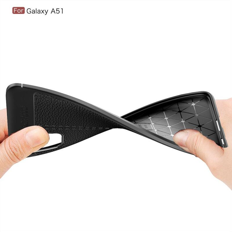 Cover Samsung Galaxy A51 Dobbelt Linje Litchi Læder Effekt