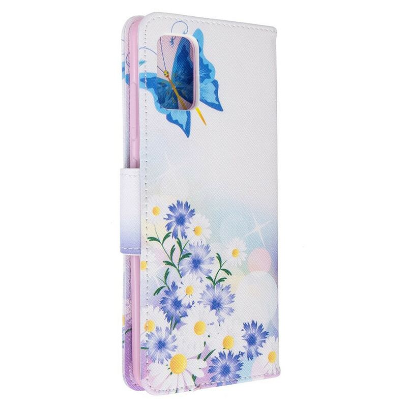 Flip Cover Samsung Galaxy A51 Malede Sommerfugle Og Blomster