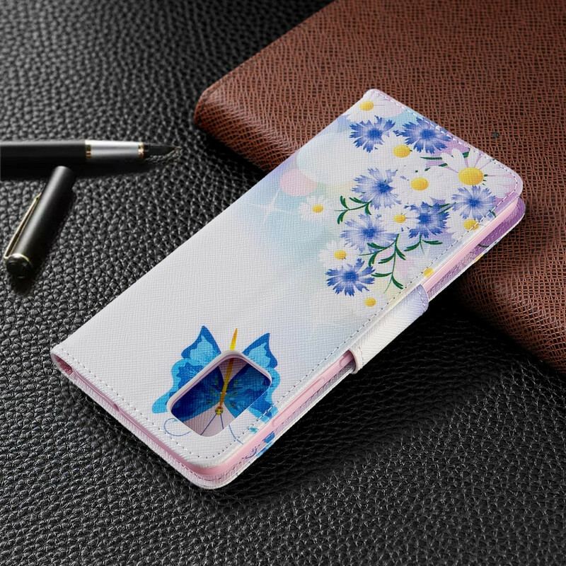 Flip Cover Samsung Galaxy A51 Malede Sommerfugle Og Blomster