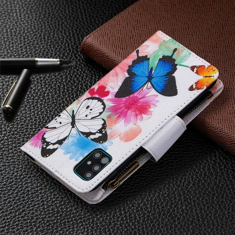 Flip Cover Samsung Galaxy A51 Sommerfugle Lynlåslomme