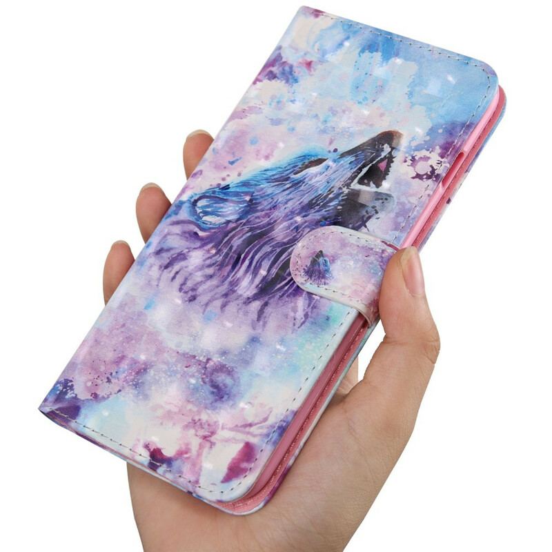 Læder Cover Samsung Galaxy A51 Akvarel Ulv