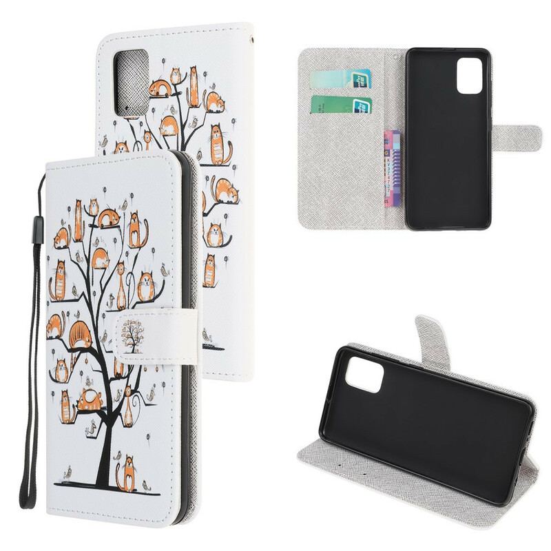 Læder Cover Samsung Galaxy A51 Med Snor Funky Cats Med Rem