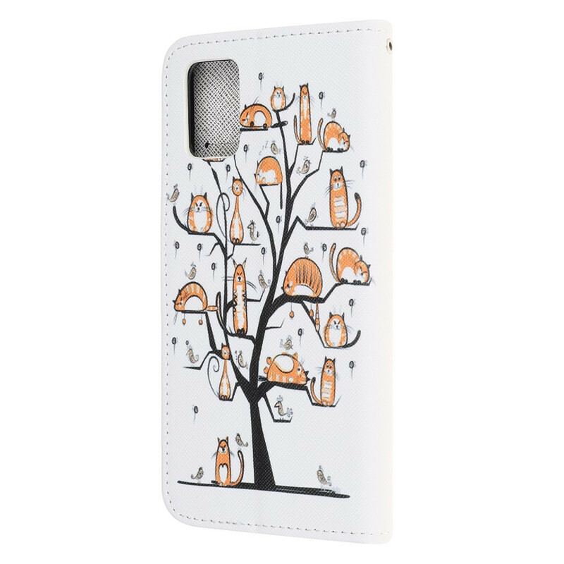 Læder Cover Samsung Galaxy A51 Med Snor Funky Cats Med Rem