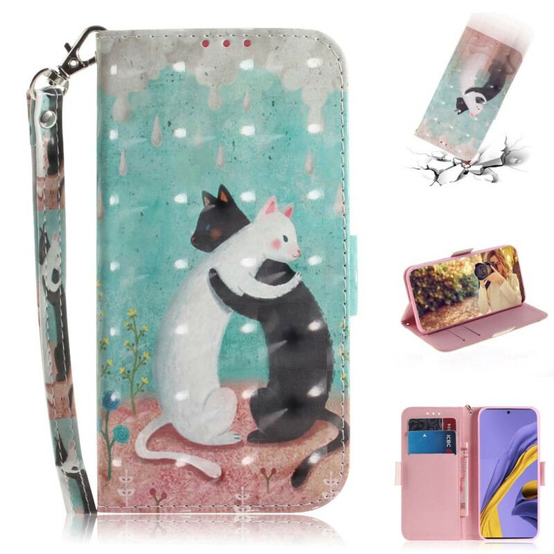 Læder Cover Samsung Galaxy A51 Med Snor Strappy Cat Friends