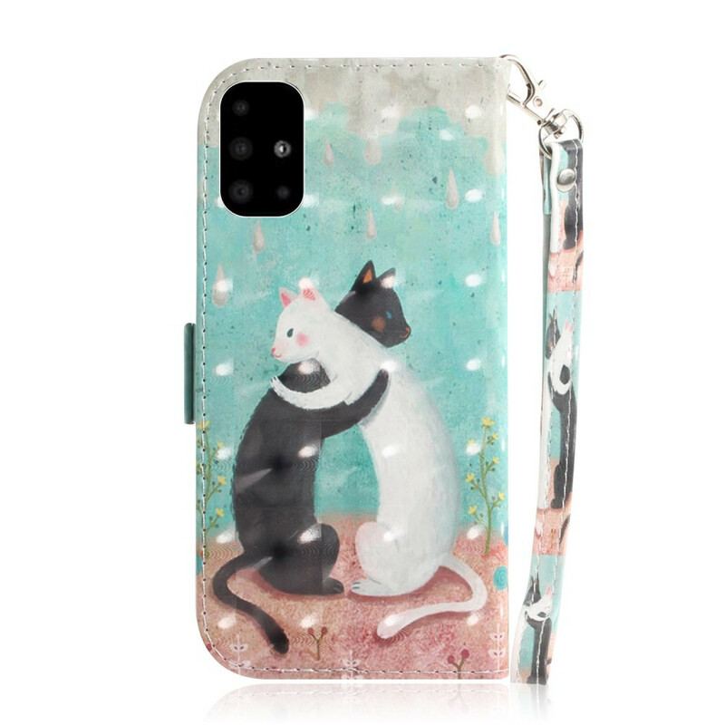 Læder Cover Samsung Galaxy A51 Med Snor Strappy Cat Friends