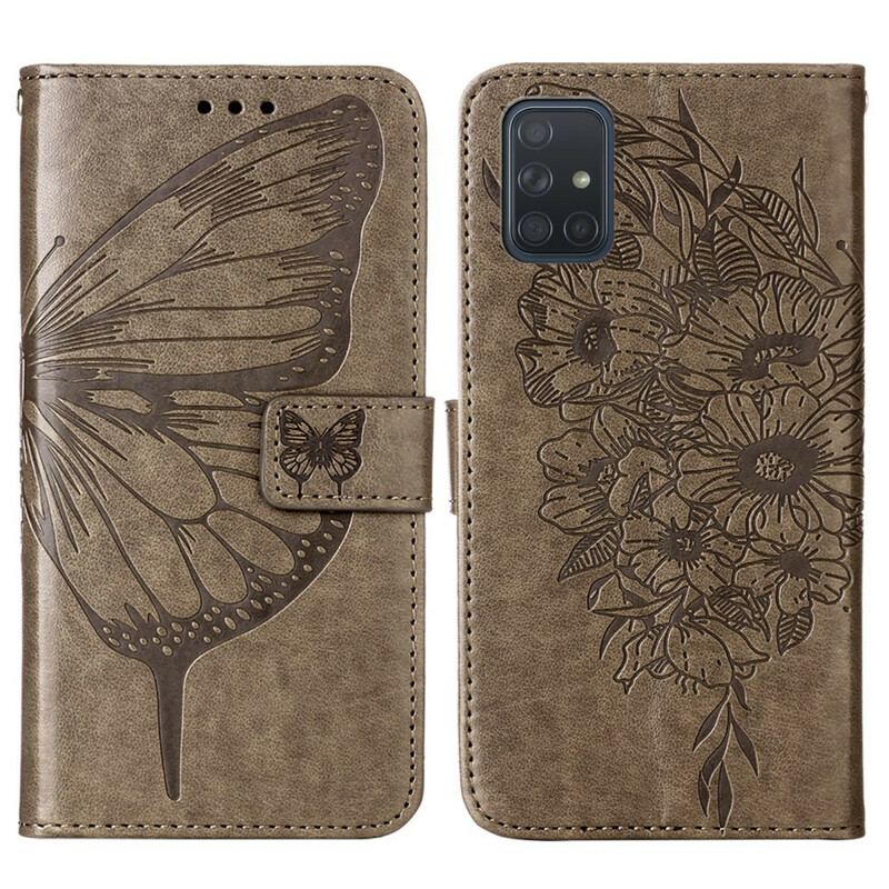 Læder Cover Samsung Galaxy A51 Sommerfugledesign Med Snor