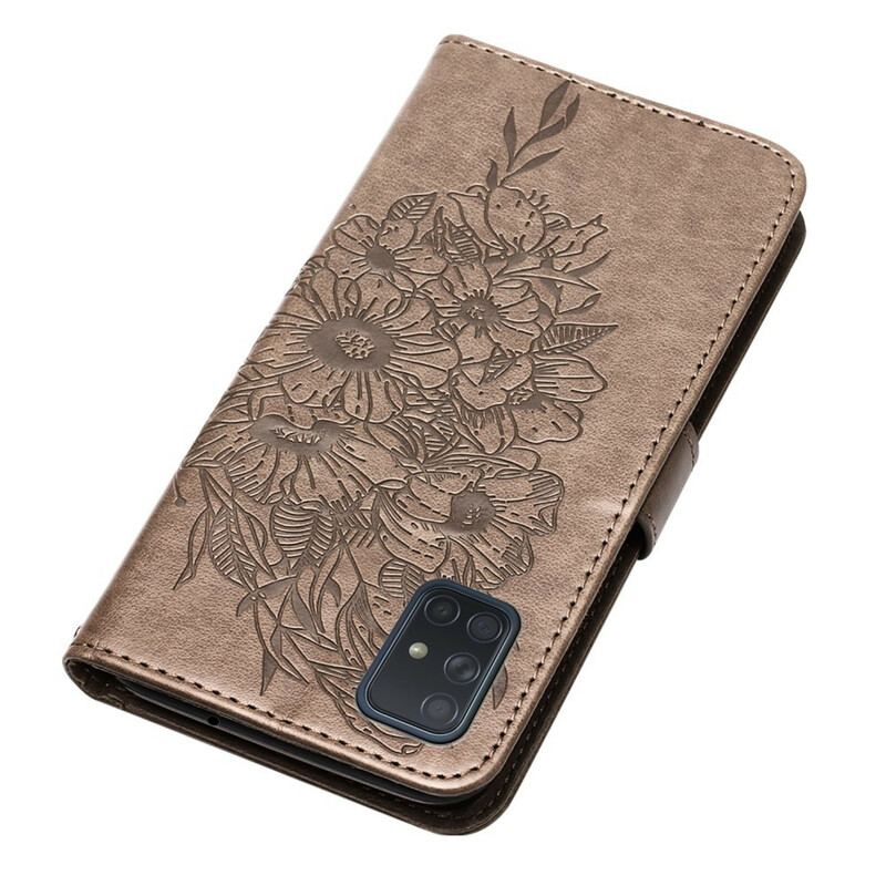 Læder Cover Samsung Galaxy A51 Sommerfugledesign Med Snor