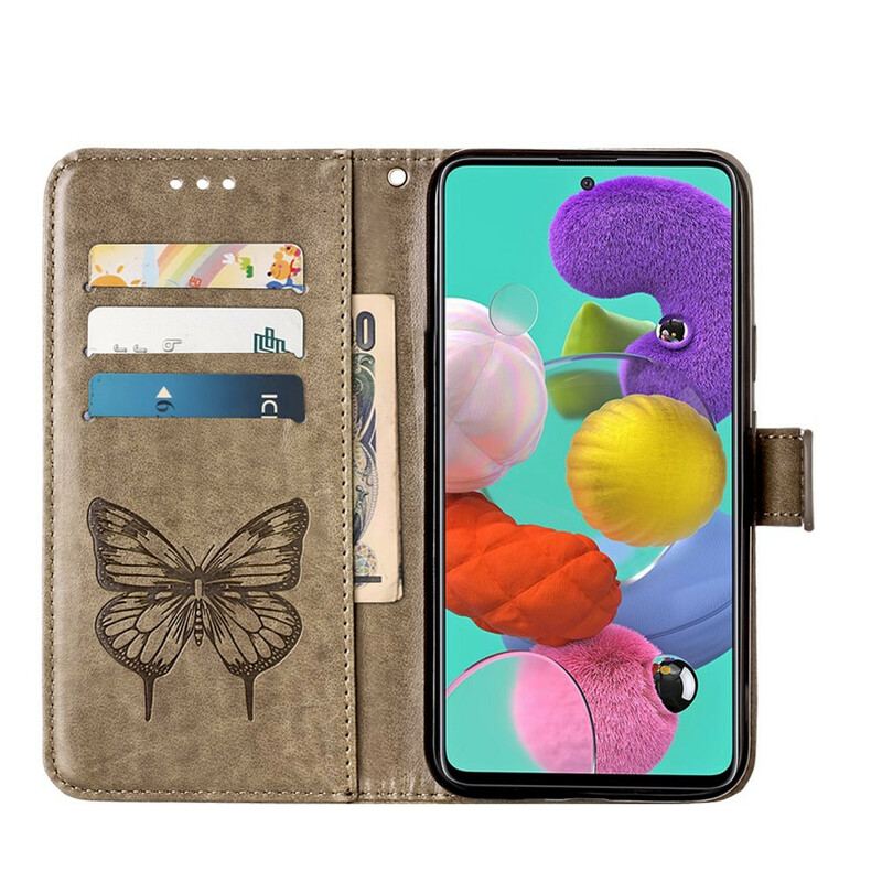 Læder Cover Samsung Galaxy A51 Sommerfugledesign Med Snor