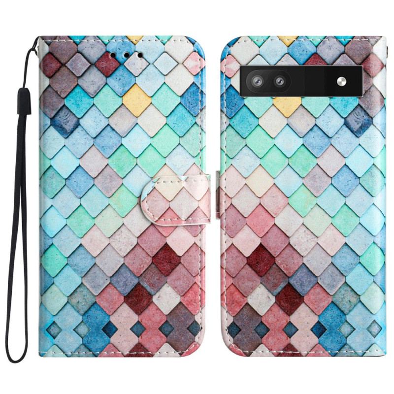 Flip Cover Google Pixel 7A Med Snor Farvet Strip Gitter