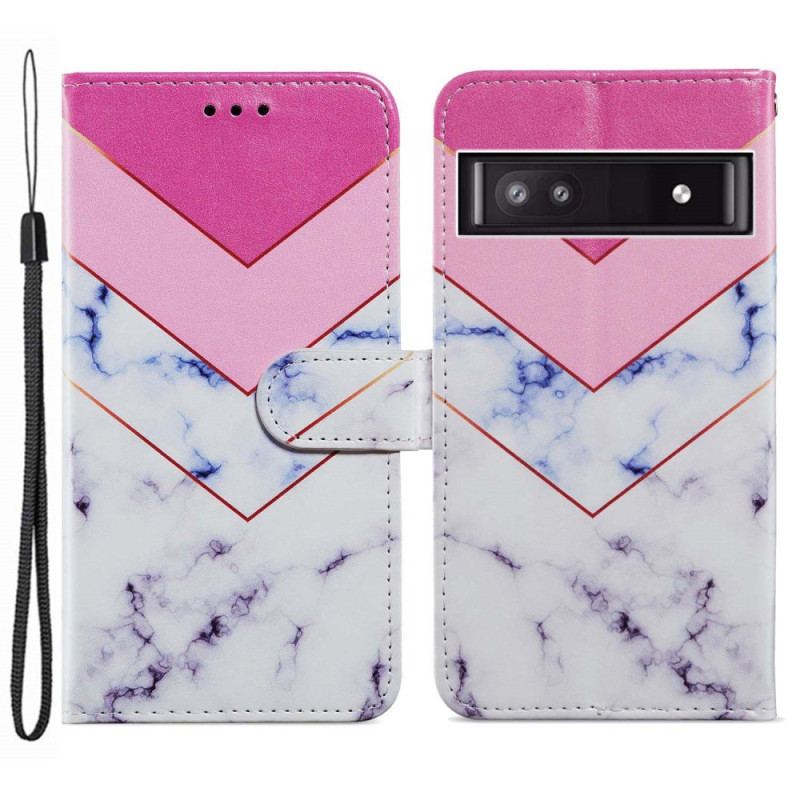 Flip Cover Google Pixel 7A Med Snor Stribet Geometrisk Marmor