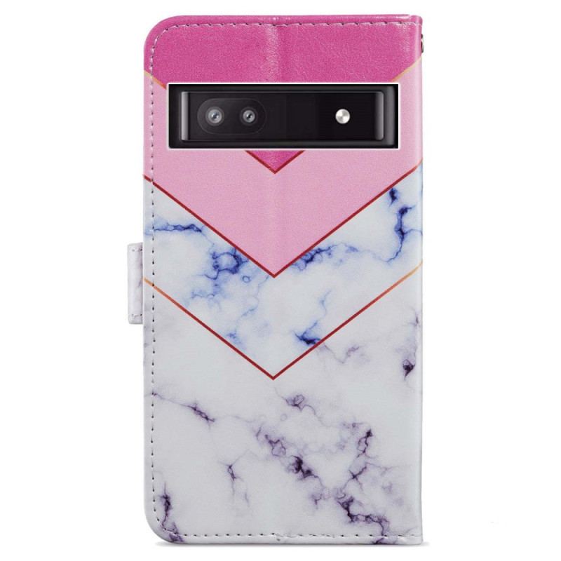 Flip Cover Google Pixel 7A Med Snor Stribet Geometrisk Marmor