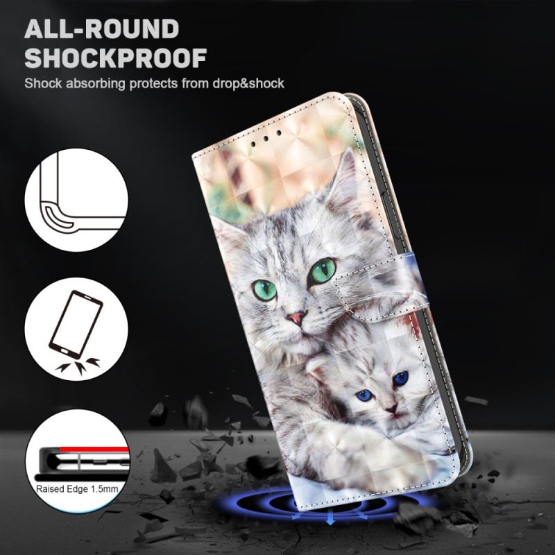 Læder Cover Google Pixel 7A Med Snor Strappy Cat Familie