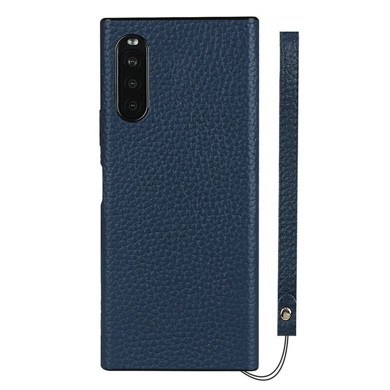 Cover Sony Xperia 10 II Ægte Litchi Læder Med Rem