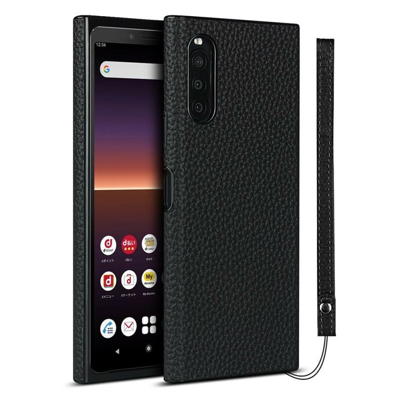 Cover Sony Xperia 10 II Ægte Litchi Læder Med Rem