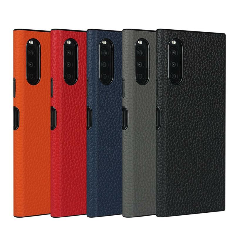 Cover Sony Xperia 10 II Ægte Litchi Læder Med Rem